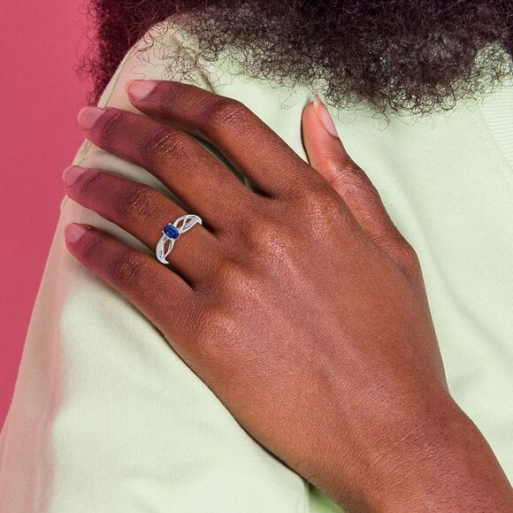 Kazi Luxury 14k White Gold Polished Sapphire and Diamond Ring